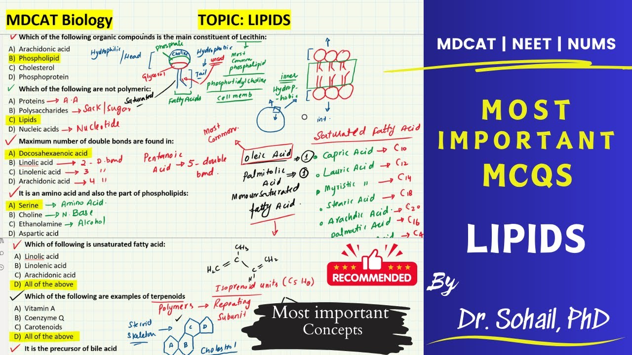 Most Important MCQS Discussion on lipids | MDCAT | NUMS | NEET