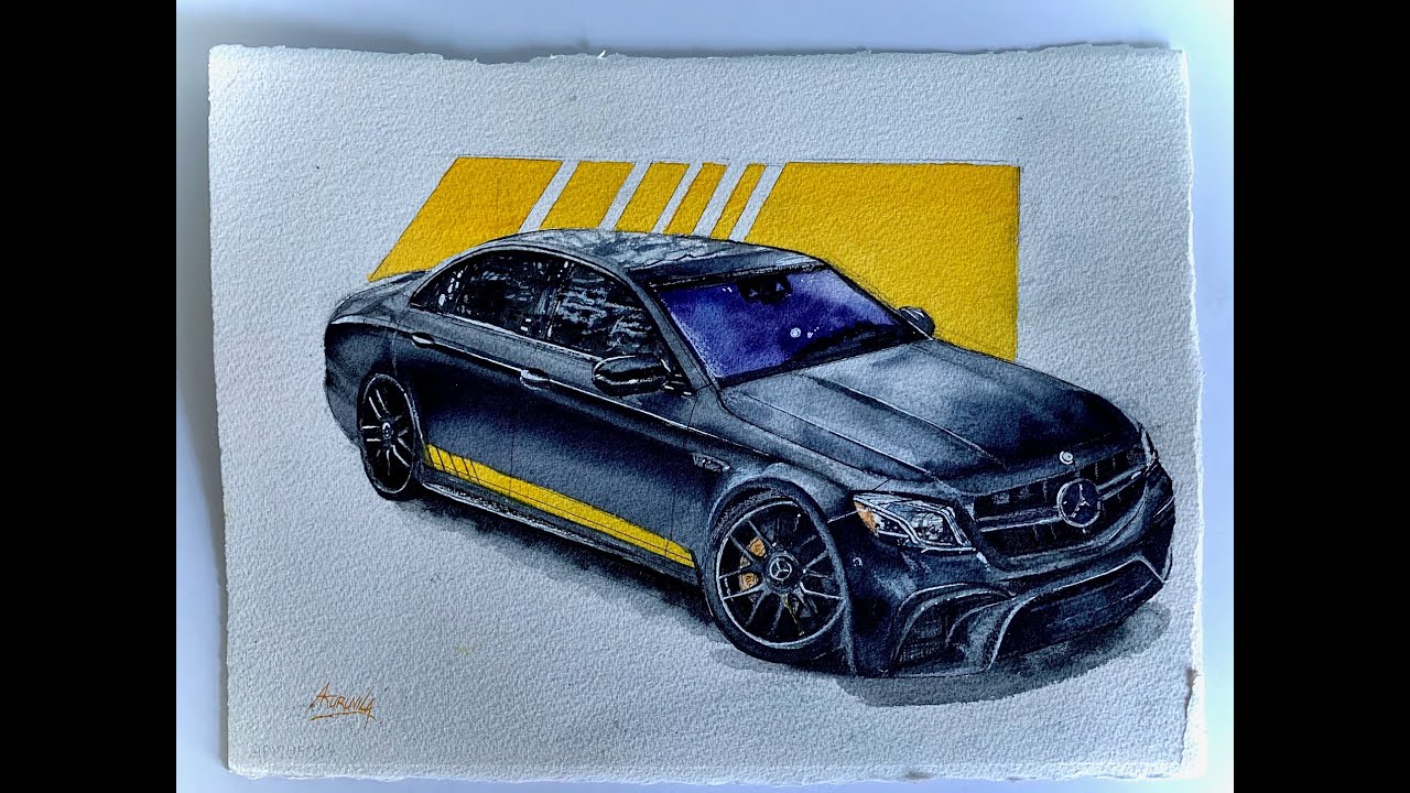 Watercolor timelapse car portrait : Mercedes E63 AMG Edition 1