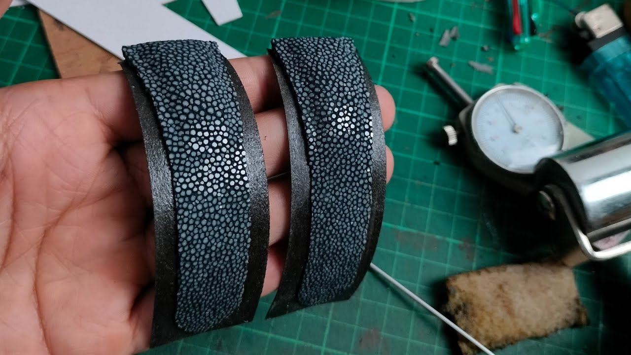 making Leather watch strap stingray black high polished  