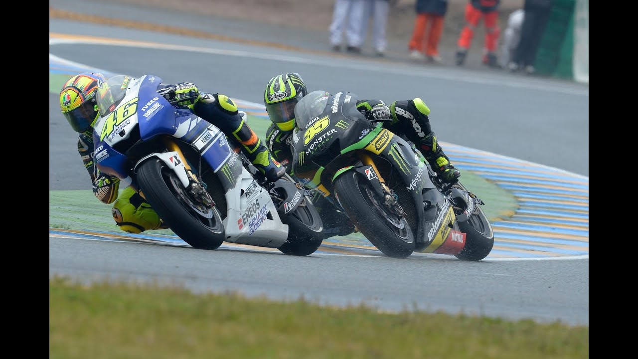 Cal Crutchlow charges at Le Mans MotoGP 2013 with Lewis Hamilton for company
