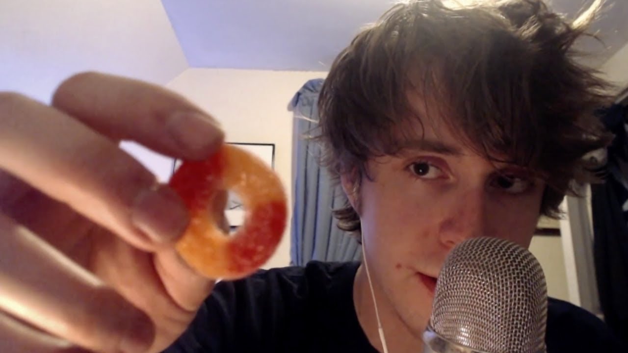 ASMR Eating Sounds *Peach Rings* Binaural Gummy Candy Chewing 🍑 ASMR