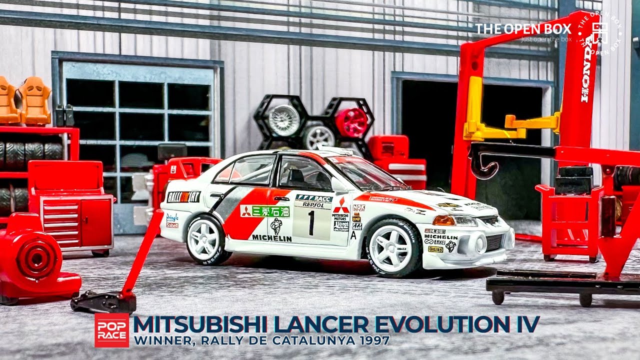Unboxing Pop Race 1:64 MITSUBISHI LANCER EVOLUTION IV - Winner, Rally De Catalunya 1997 #179