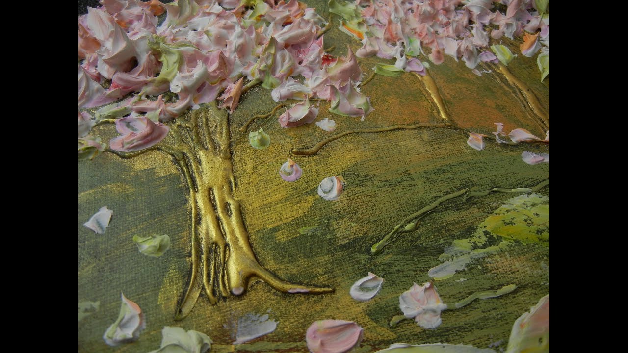 Glue Gun Painting -- Textured Acrylic Painting -- Pink Trees