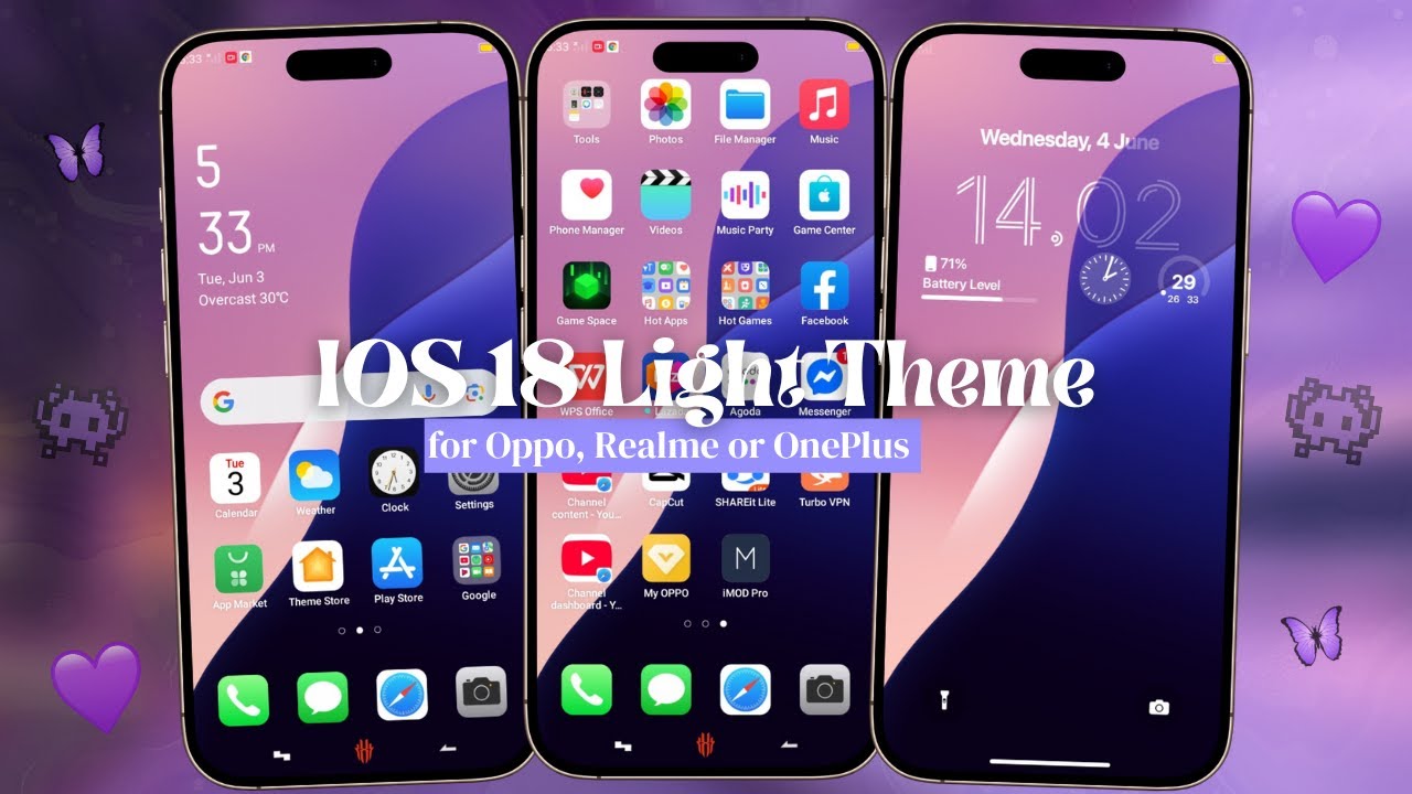 iOS 18 Light Theme for Oppo and Realme (ColorOS) Purple Style for Android