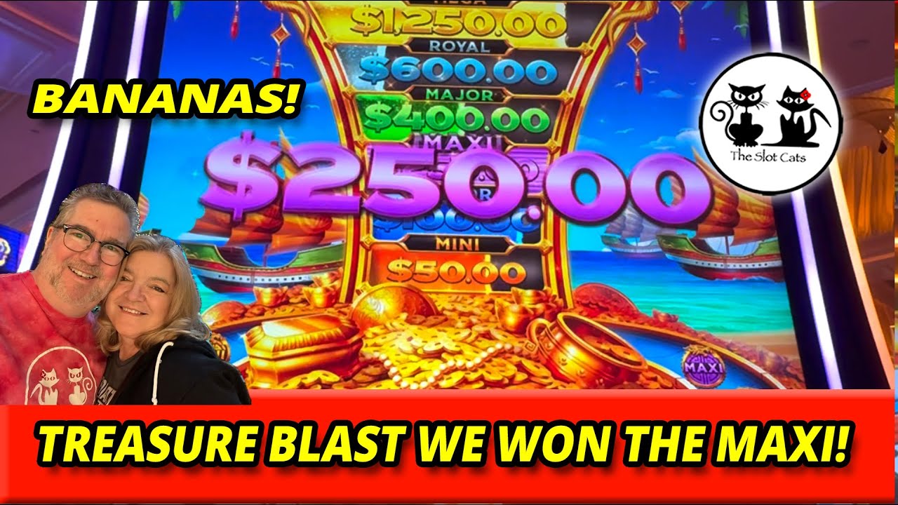 PLAYING TREASURE BLAST SLOT MACHINE! WE WON THE MAXI! WOO HOO! #theslotcats #igtchallenge #slots