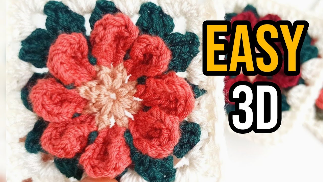How to Crochet a 3D Flower Granny Square? | Fast & Beautiful Floral Motif!