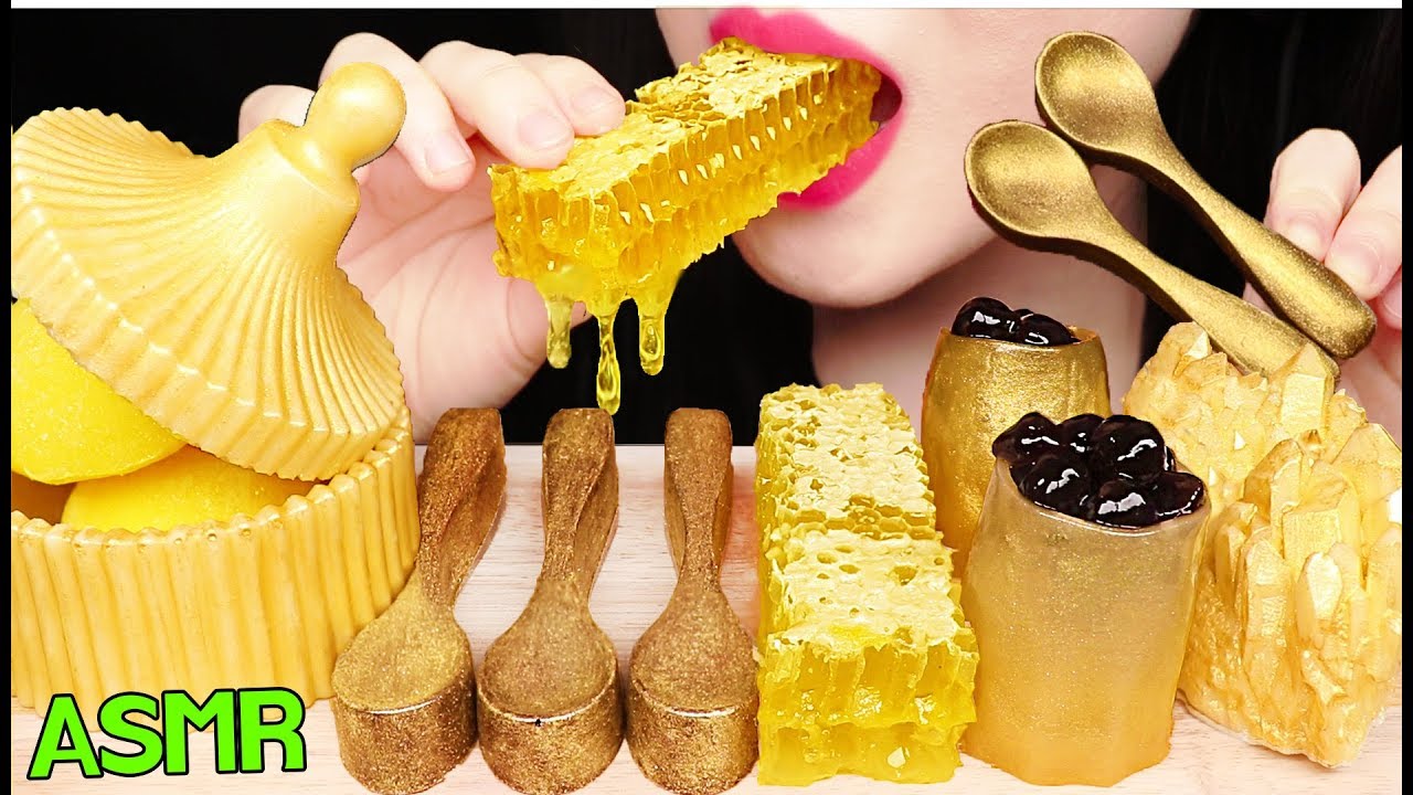 ASMR GOLDEN FOOD *JEWEL BOX, HONEYCOMB, SPOON 골드 푸드 *보석함, 벌집꿀, 먹는 숟가락 먹방 EATING SOUNDS