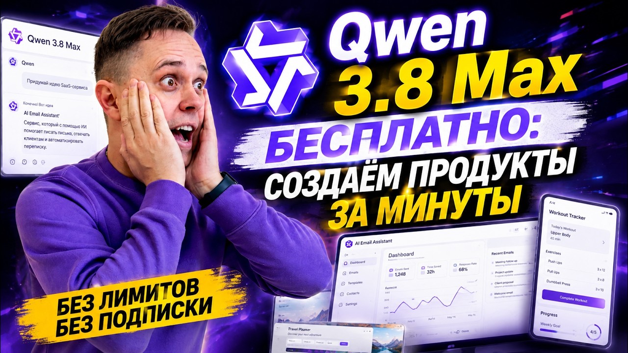 Qwen 3.8 Max бесплатно: Я СОЗДАЛ сайт и приложение за минуты 🤯