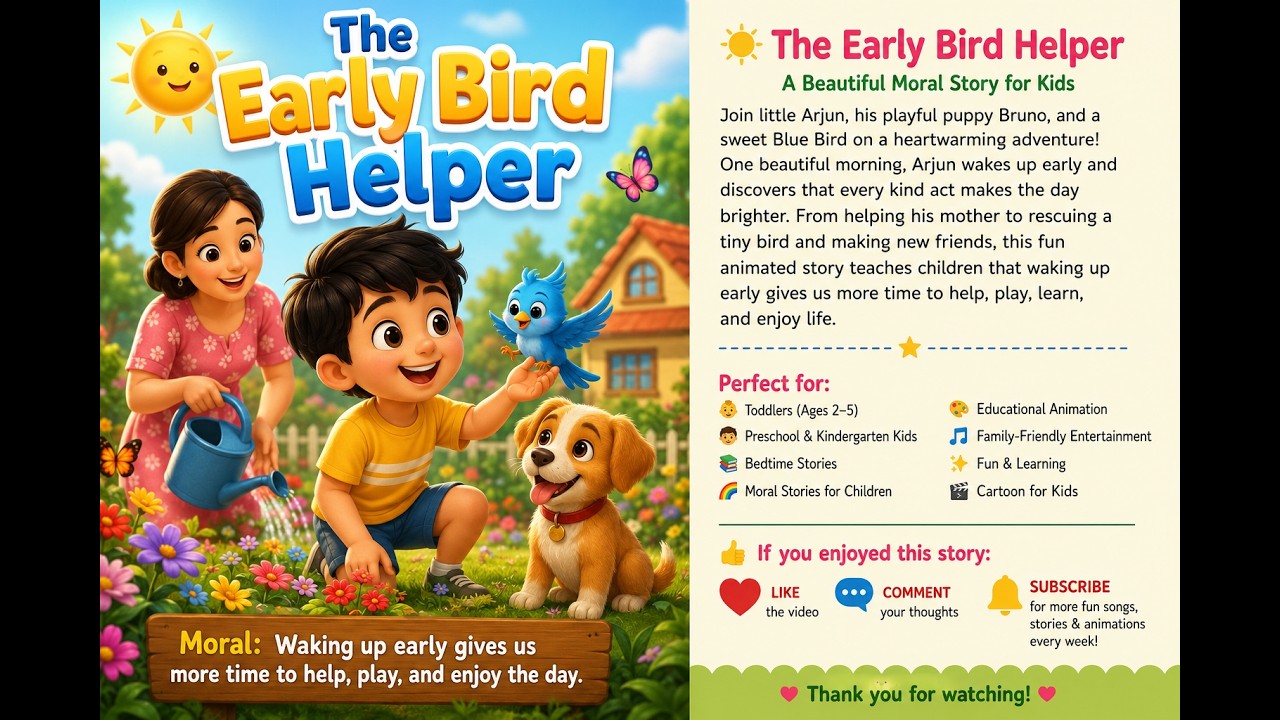 🌞 The Early Bird Helper | Beautiful Moral Story for Kids | Learn the Importance of Waking Up Early