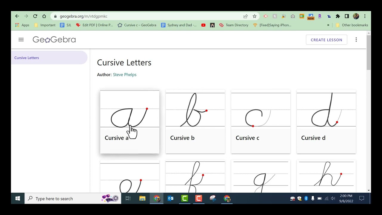Cursive Letter formation using the website GeoGebra
