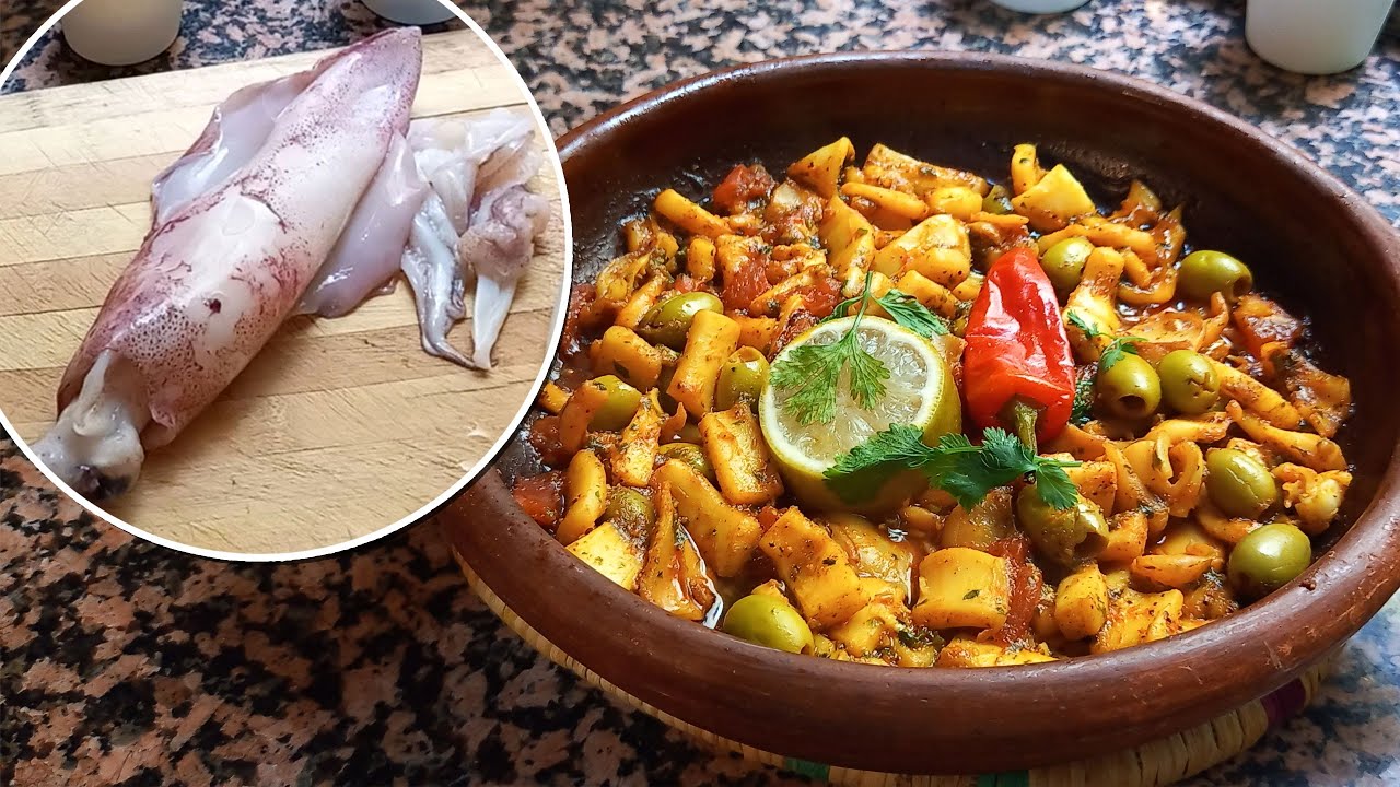 طريقة تنقية الكلمار و طهيه في طاجين من الذ ما يكون - tajin calamar