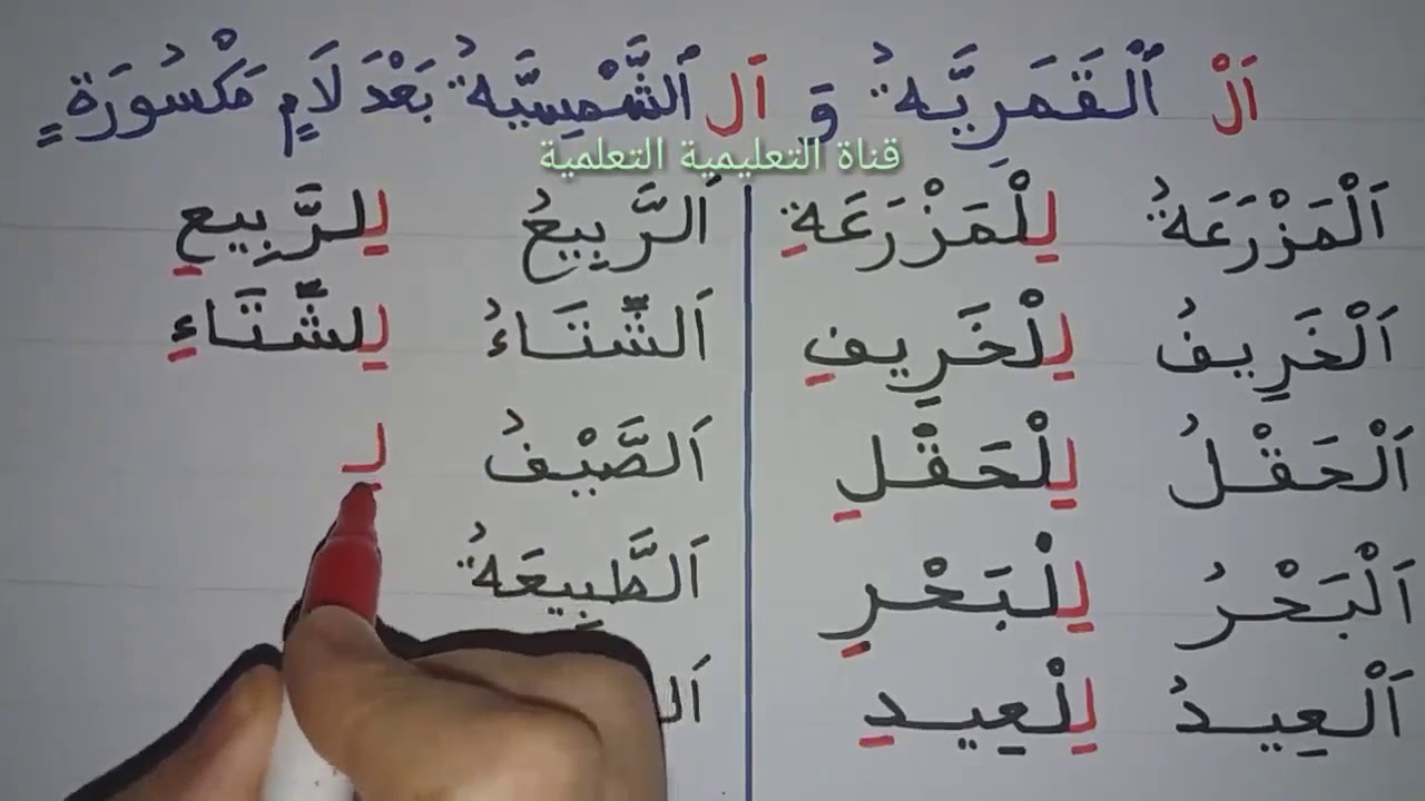 ال القمرية وال الشمسية بعد لام مكسورة المستوى الثاني والثالث بتدائي