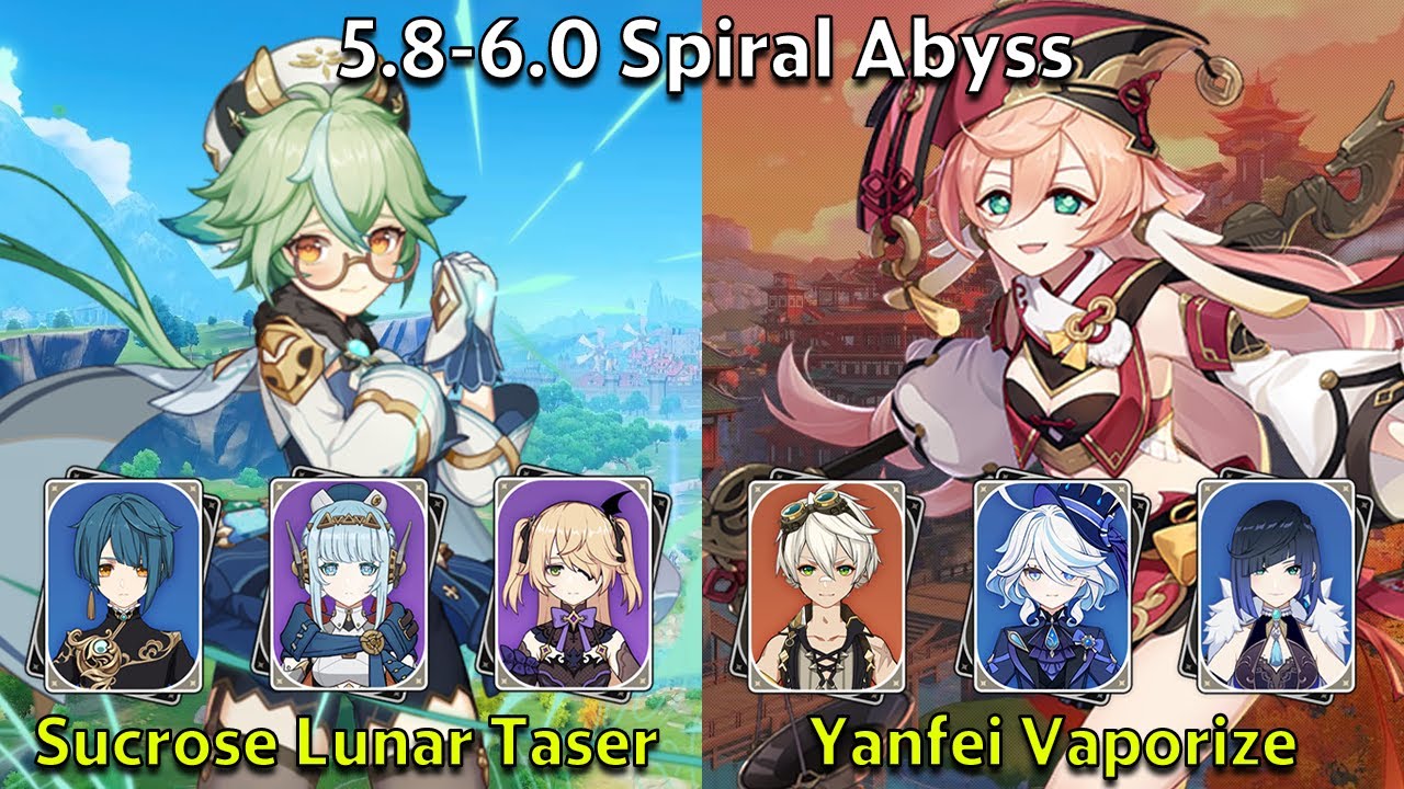C6 Sucrose Lunar Taser & C6 Yanfei Vaporize - Genshin Impact 5.8-6.0 Spiral Abyss Full Clear