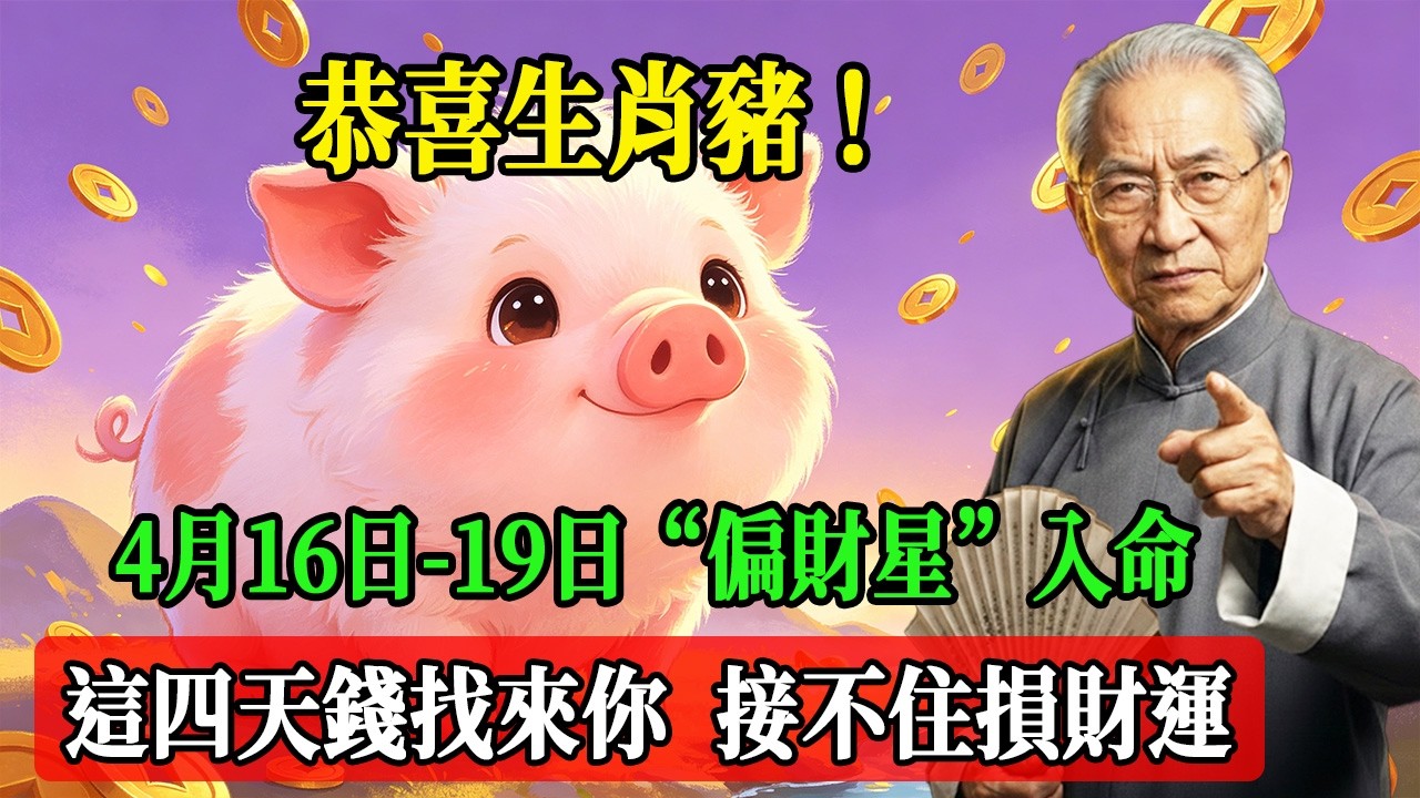 恭喜生肖豬！4月16日-19日&ldquo;偏財星&rdquo;入命，這四天錢找來你，接不住損財運！#南懷瑾  #國學 #易經 #開運 #招財#風水 #2026運勢#屬相#生肖運勢#生肖命理