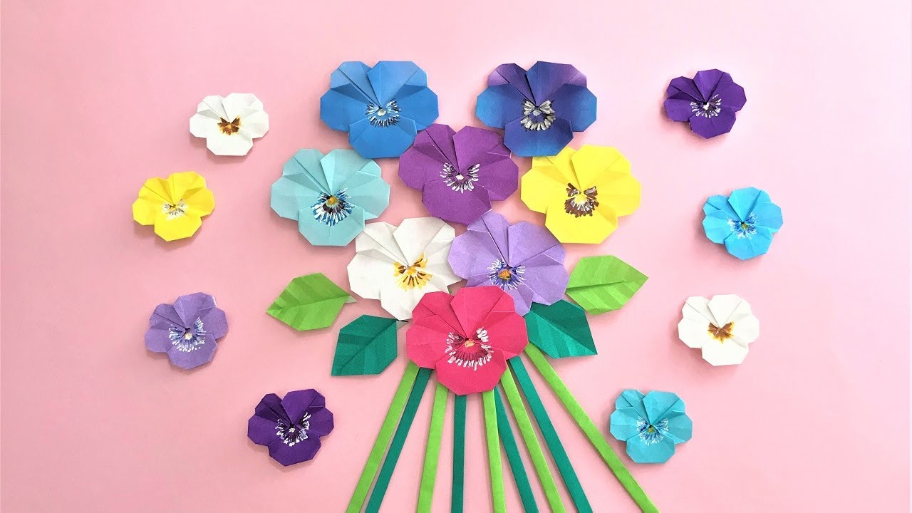 折り紙 １枚 パンジーとビオラの花  折り方 Origami pansy viola flower tutorial （NiceNo1）