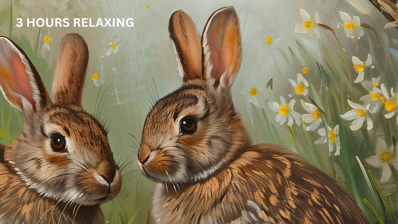 3 Hour Spring Rabbit Screensaver 🌼 Peaceful Nature Artwork with Daffodils for TV or Monitor
