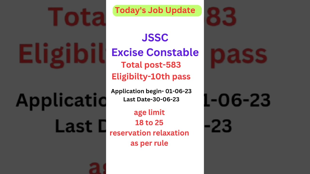 today job vacancy| jssc excise constable| today jobs | today job news | today govt job vacancy