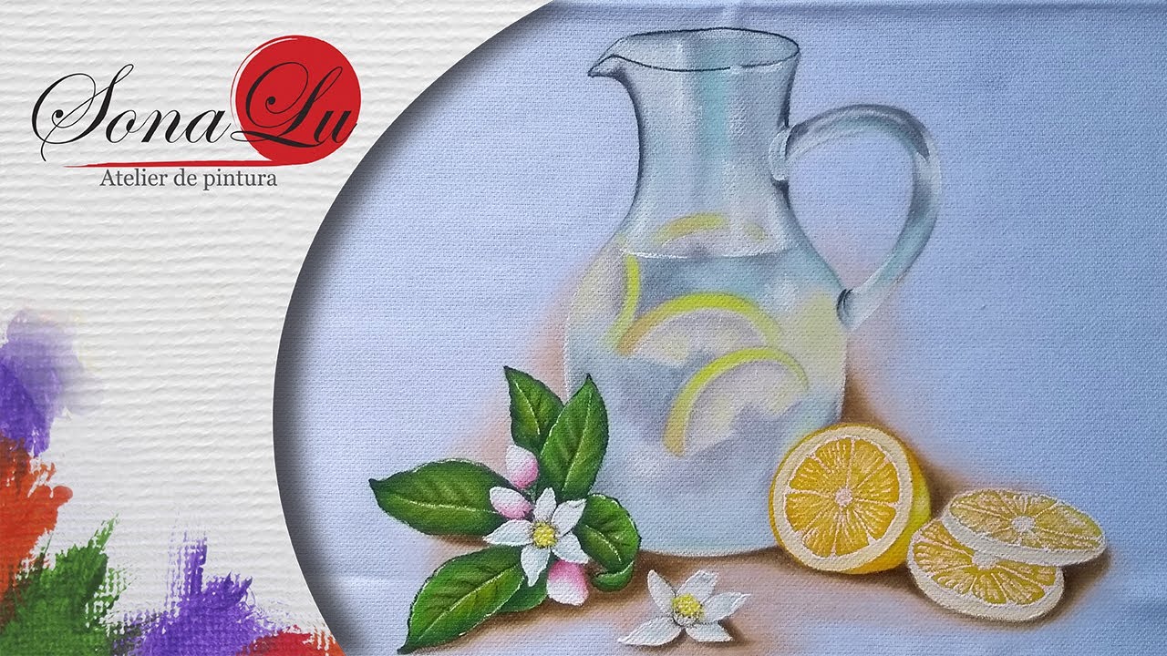 Aula 495 - Pintura em Tecido - Jarra Transparente com Suco de Limão