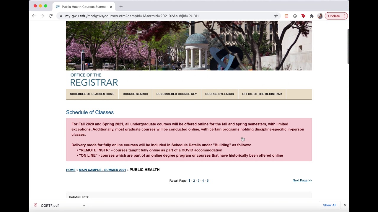 GWSPH: How to see the Summer 2021 OnCampus Courses Offered Online