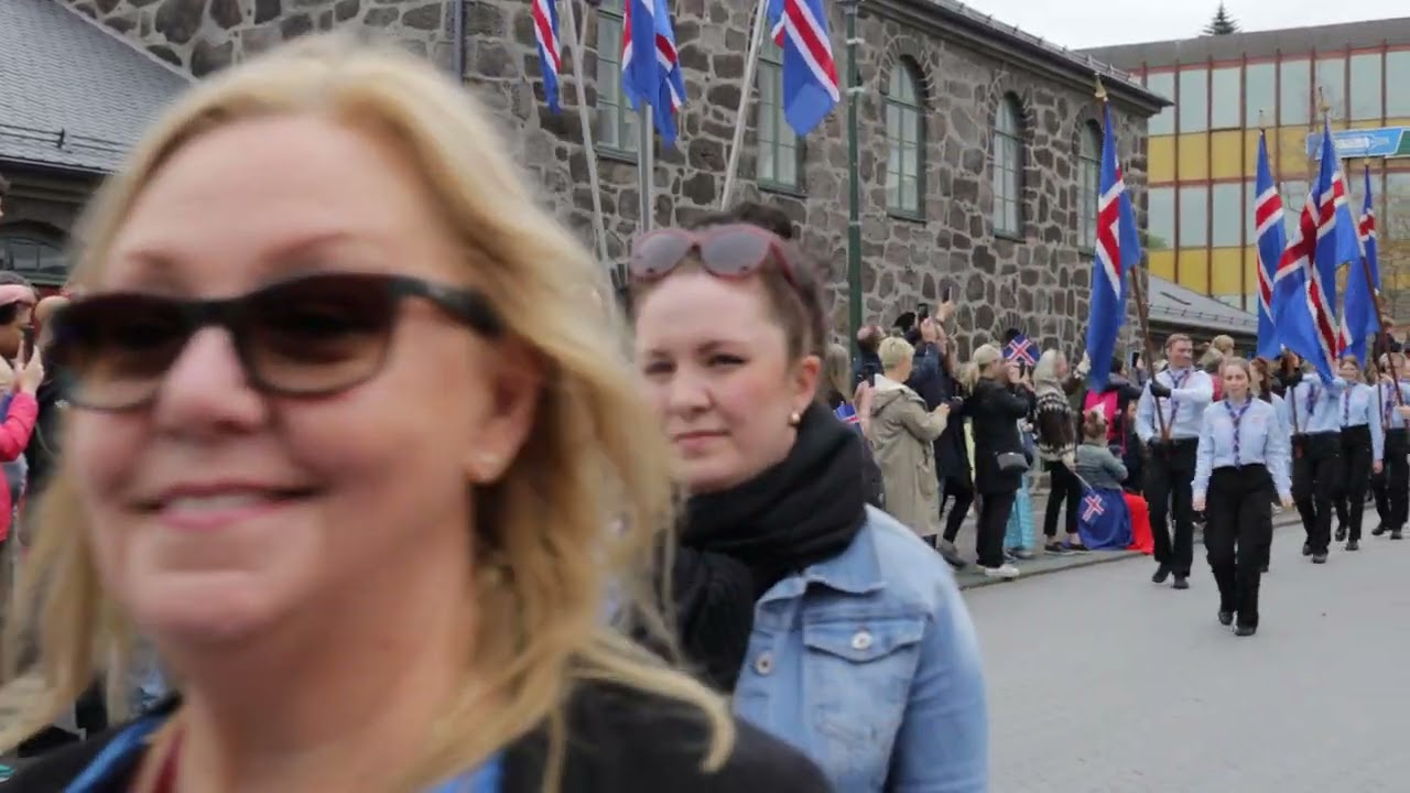 National Day of Iceland. Parade with an orchestra in Reykjavik Iceland.