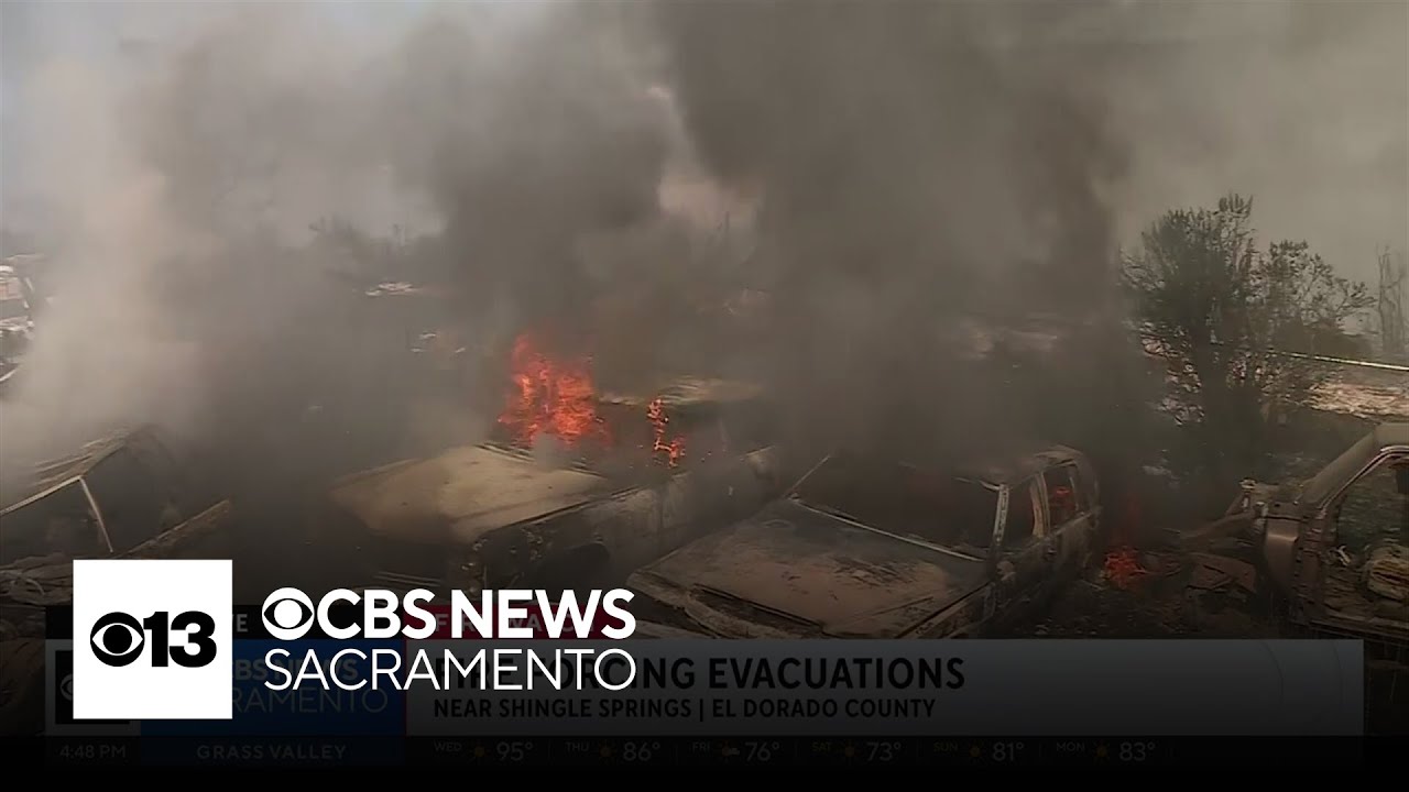 El Dorado grass fire burns multiple cars at auto dismantler near Shingle Springs