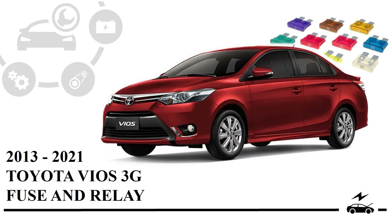 Схема блока предохранителей и реле для Toyota Vios 2013-2021 с указанием их назначения и располож...