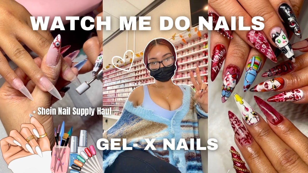 come watch me do gel-x nails at home + shein nail supply haul 💅🏼✨