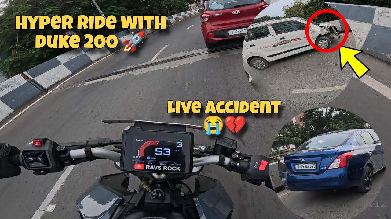 hyper ride on city with loudest duke 200🚀💔 || live hit by car accident😭#ktm #ravsrock #surat