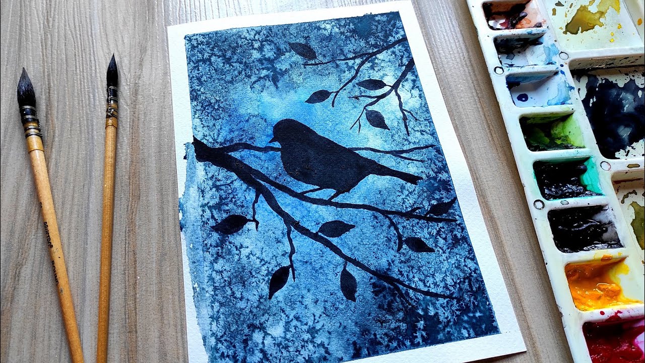 Salt Background Watercolor Technique for Beginners | Simple Bird Painting with Watercolour