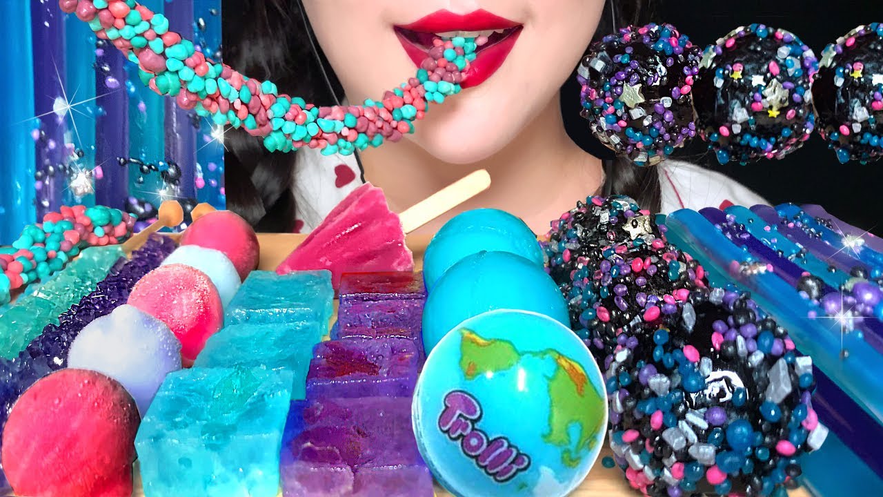 ASMR PLANET GUMMY, ROCK CANDY, JELLY NOODLES, ROPE JELLY MUKBANG EATING SOUNDS 젤리국수, 지구젤리, 로프젤리 먹방