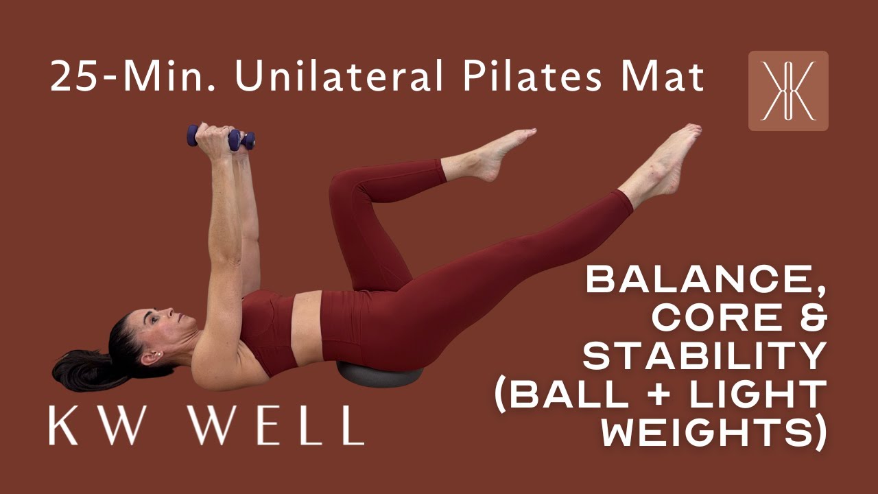 25-Min. Unilateral Pilates Mat | Balance, Core & Stability (Ball + Light Weights)