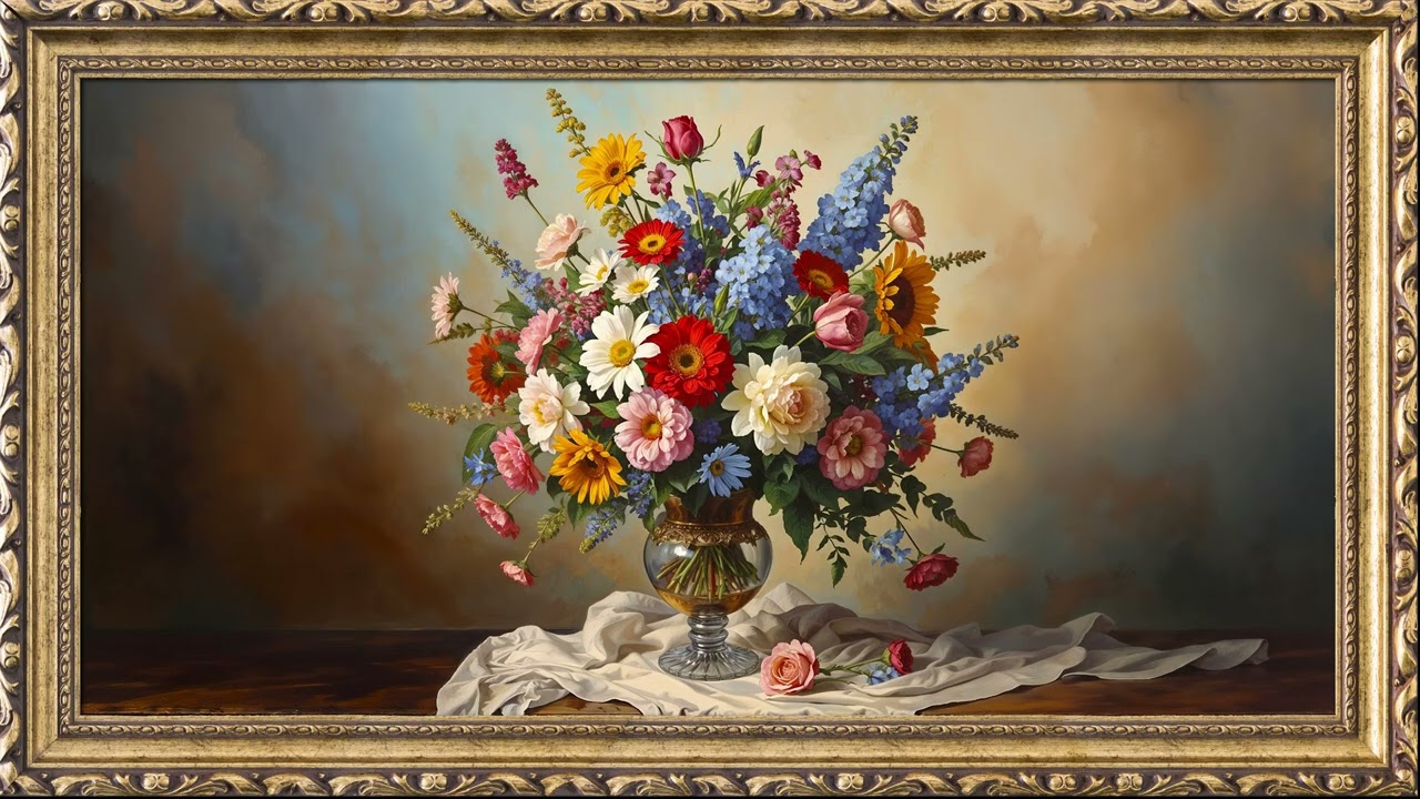 8 Hours Floral Still Life Painting – Elegant TV Art Background | Classic Flower Vase Decor Ambient