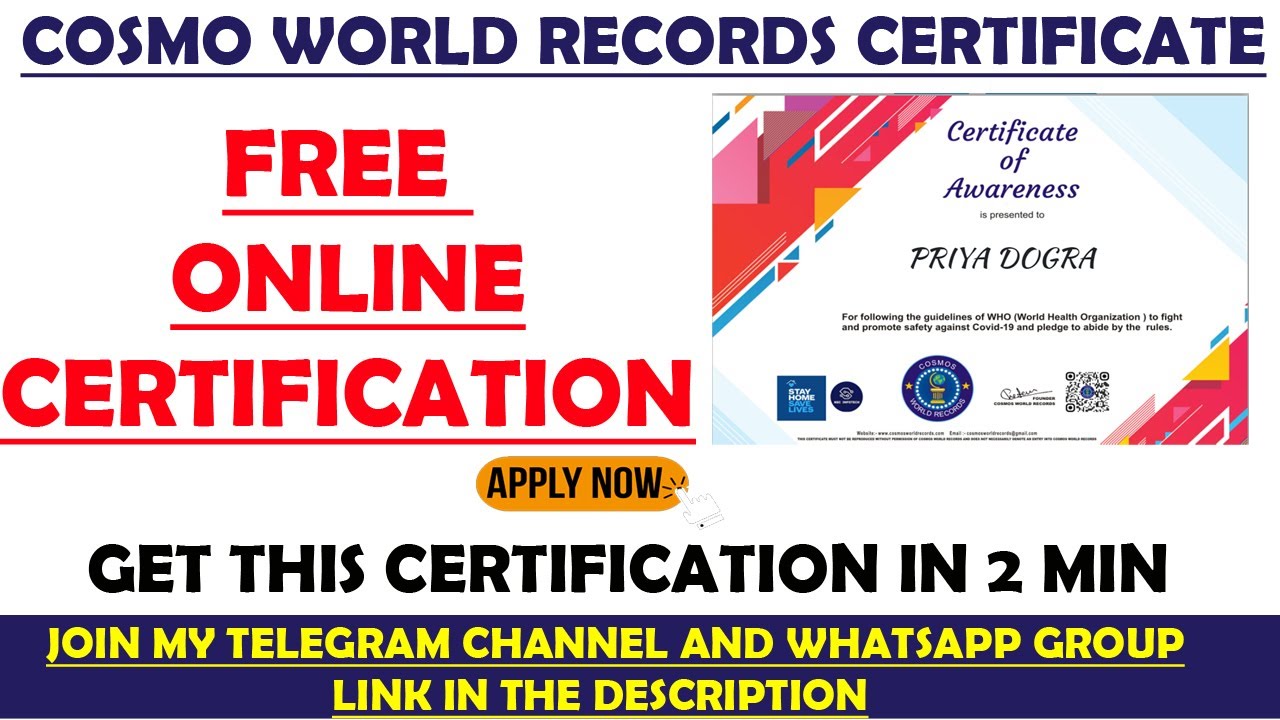Cosmo World Record Free Online Certification | World Record Certificate  in 2 minutes