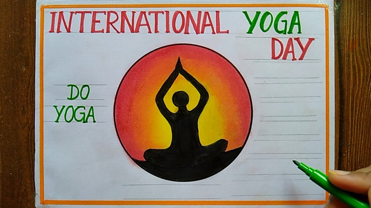 International Yoga Day Poster Drawing | Yoga day drawing step by step