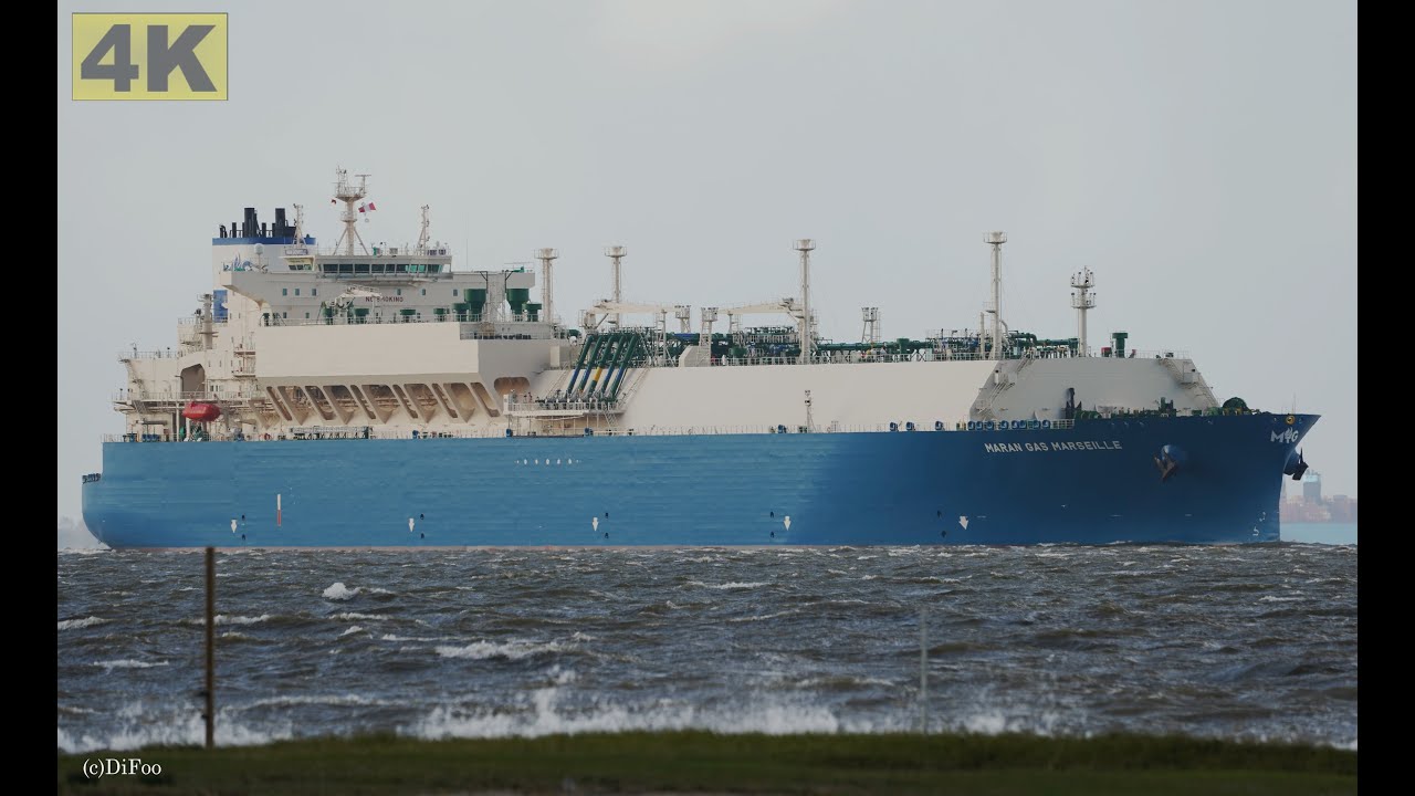 MARAN GAS MARSEILLE - Shipspotting Germany 🇩🇪 IMO 9924869 - River Elbe near City Otterndorf - 4K