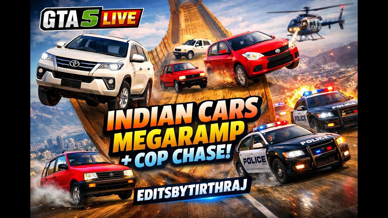 🛑 GTA 5 LIVE Indian Cars Mega Ramp Test 🚗💥 INSANE Jumps & Cop Chase Madness Day 3 #shortsfeed