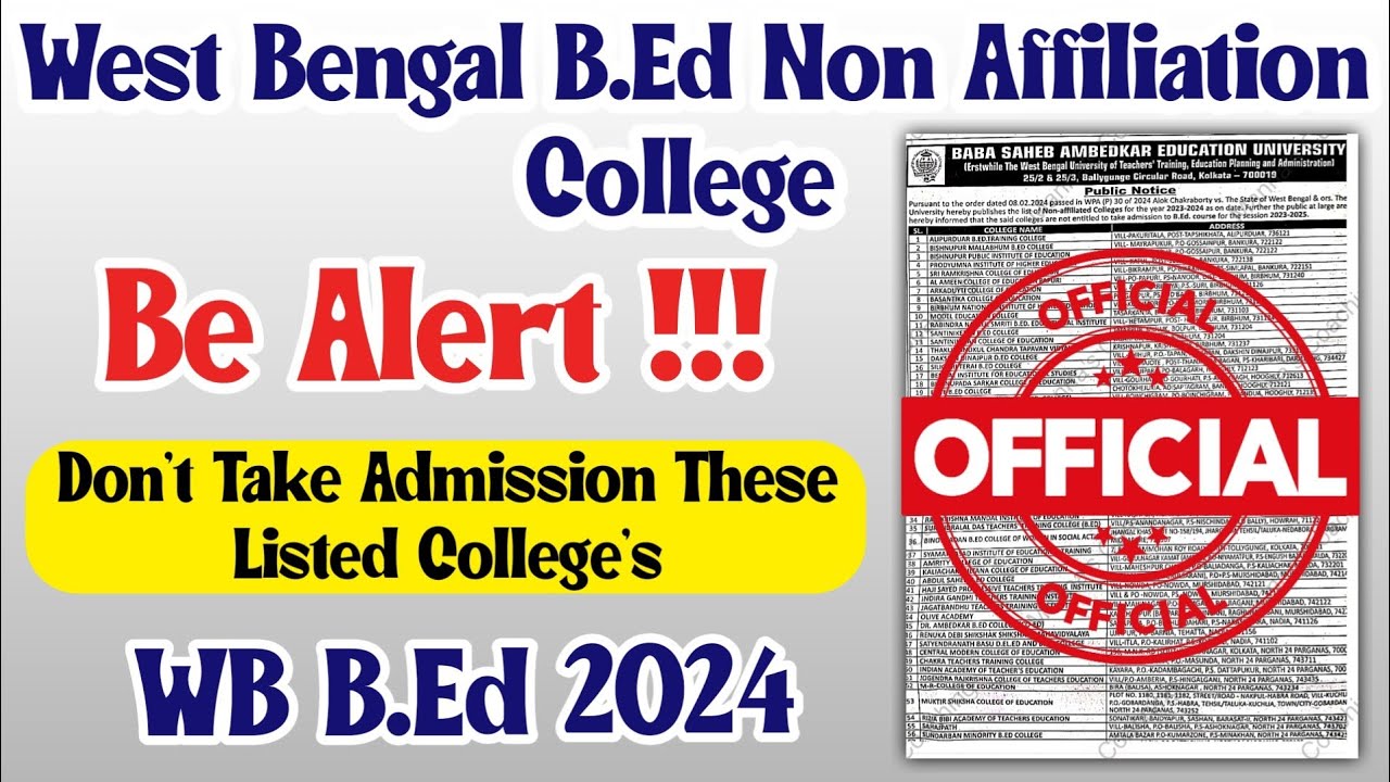 West Bengal B.Ed Admission 2024 | BSAEU B.Ed Non Colleges Don't Take Admission Official Notification