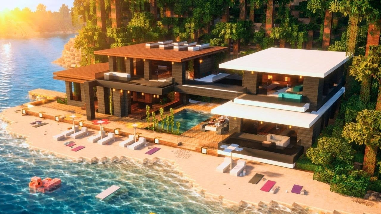 Ormanla Denizin Buluştuğu Yerde Modern Minecraft Sahil Evi