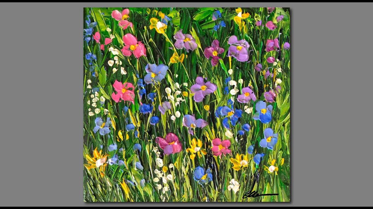 Acrylic Painting Wildflowers in the field/ Palette knife painting