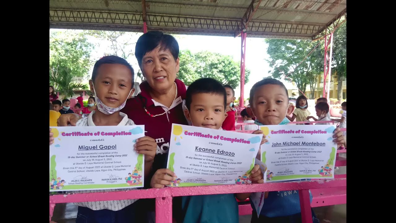 The Certificate of Completion for the Summer reading Camp Thank so much teachers for teaching them.