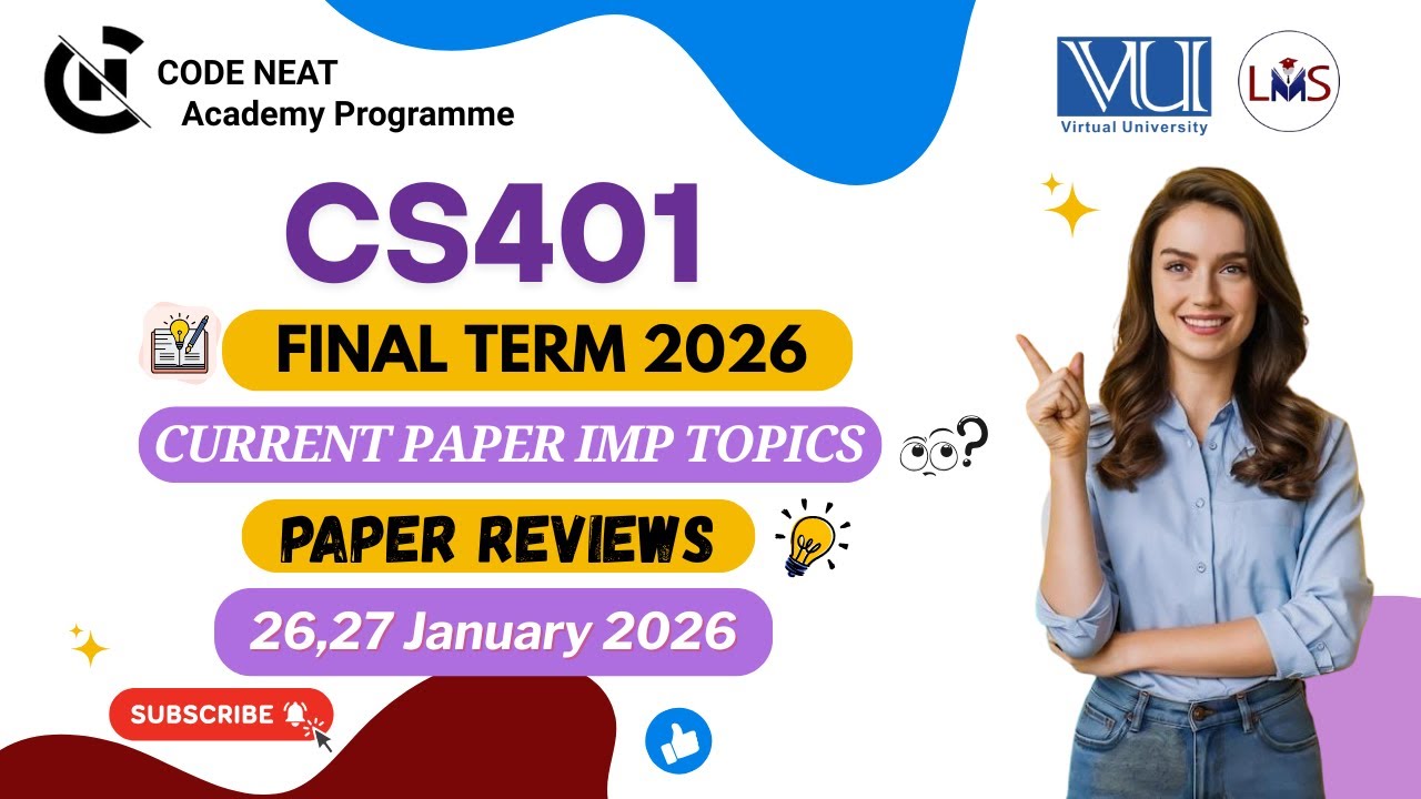CS401 Current Paper Final Term 2026 Review | Most Repeated, Important Topics, MCQs + Tips | CodeNeat