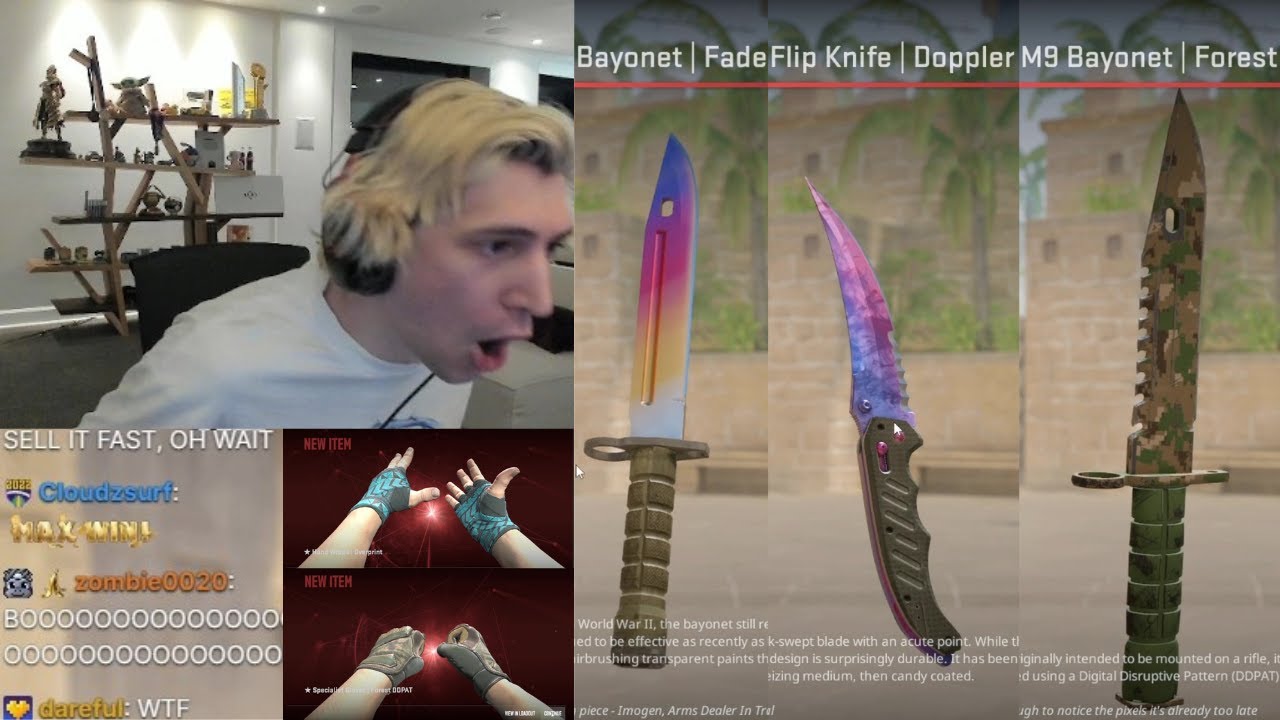 xQc потерял дар речи после того, как попробовал новую систему обмена CS и получил ножи и перчатки