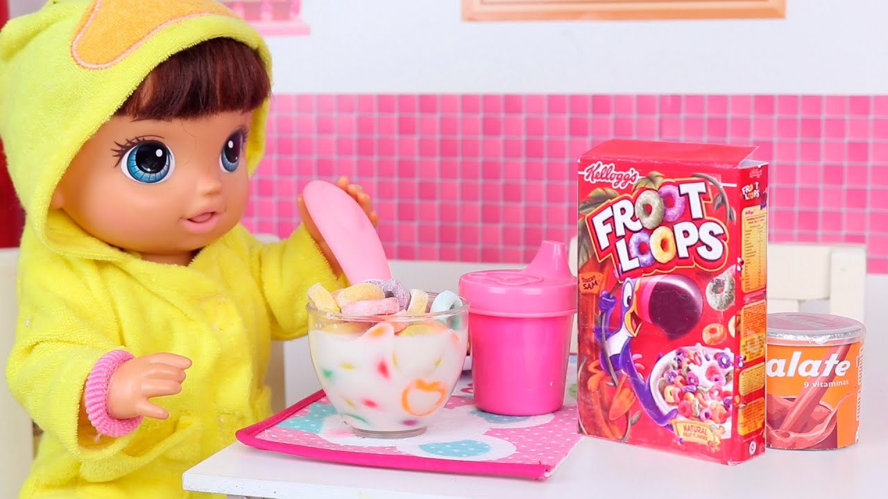 ROTINA DA BABY ALIVE DUDA NO CAFÉ DA MANHÃ COM CEREAL DE FRUTAS!