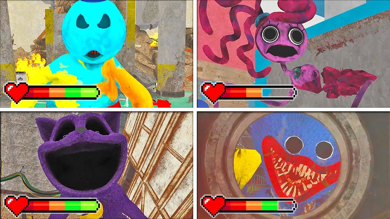 Poppy Playtime: Chapters 1-4 - All ENDINGS in BRIGHT Mode with Healthbars