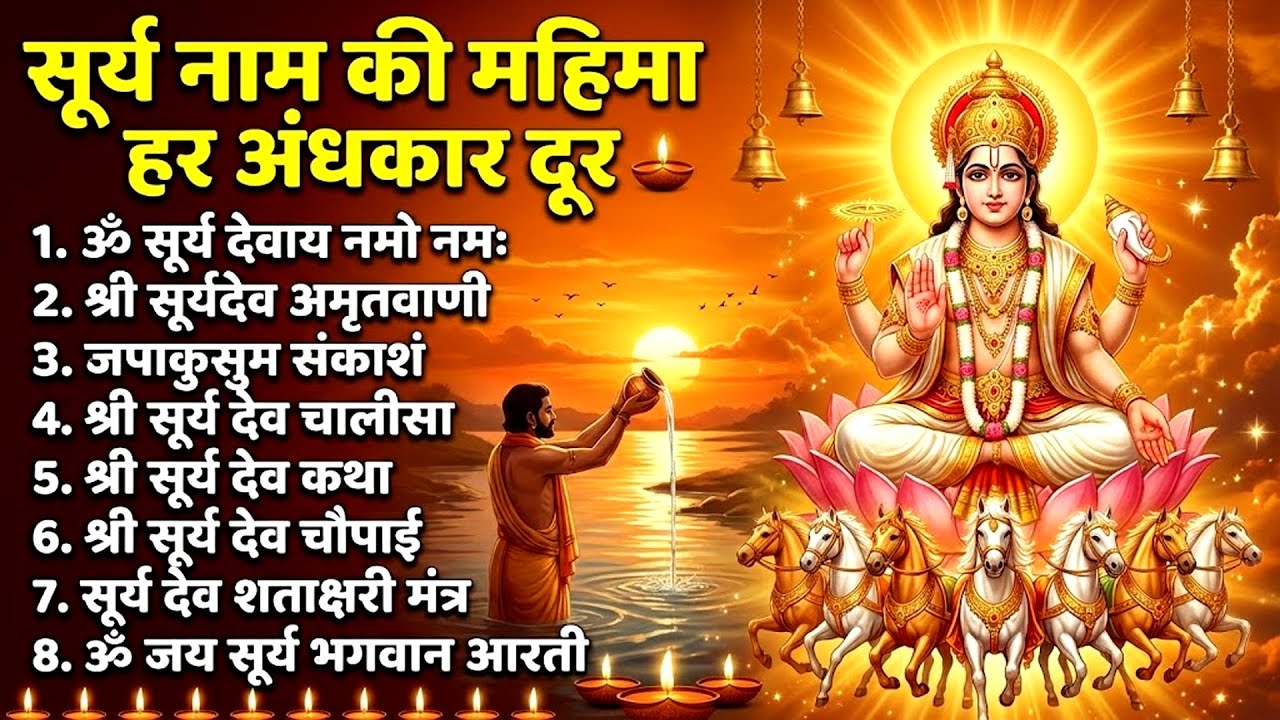 रविवार भक्ति भजन : जपाकुसुम संकाशं, ॐ सूर्य देवाय नमो नमः, सूर्यदेव अमृतवाणी, सूर्य चालीसा व आरती