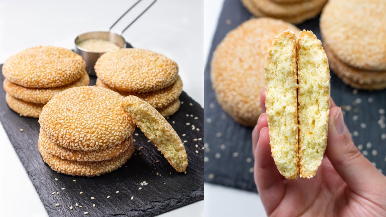 بسكوت بالسمسم، هش وبيدوب، عظيم جدا مع كوباية شاي أو قهوة - Sesame Biscuits/Cookies