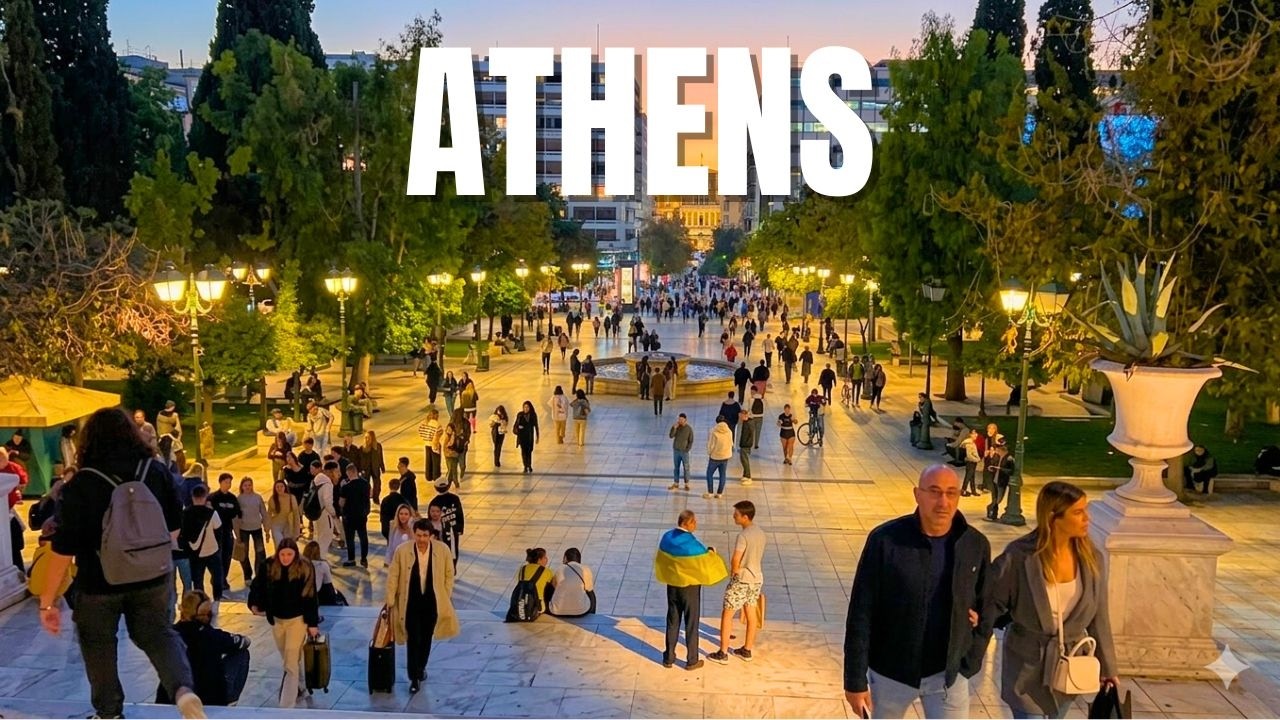 Athens At Night, Walking Tour At Night | Binaural City Sounds | with Captions! 4K|UHD