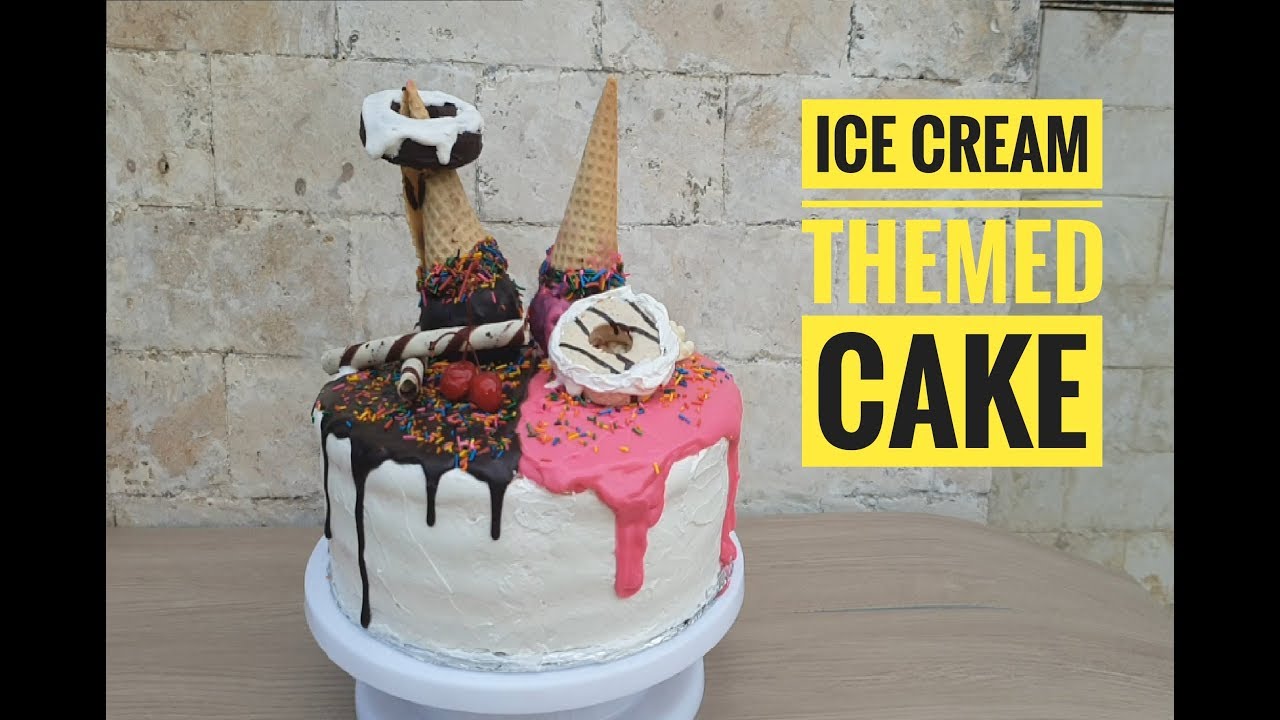 Ice Cream themed cake | Chocolate and Strawberry cake | Birthday cake (no bake)