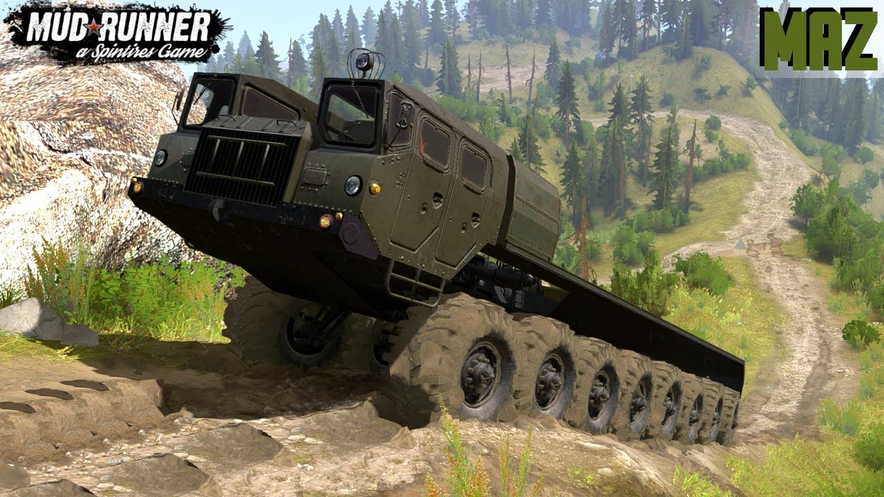 Spintires: MudRunner - MAZ 7410 Long Truck Climbs A Steep Climb