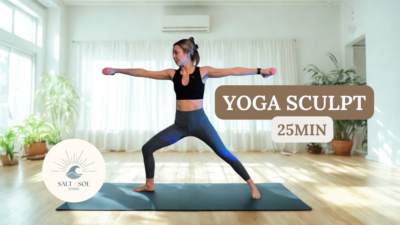 25 Minute Yoga Sculpt | Full Body Workout with Light Dumbbells (Optional) | Strength + Flow